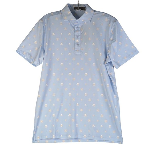 G/FORE Golf Polo Mens S Blue Skulls Crossbones Print Performance Stretch NEW - Picture 2 of 11